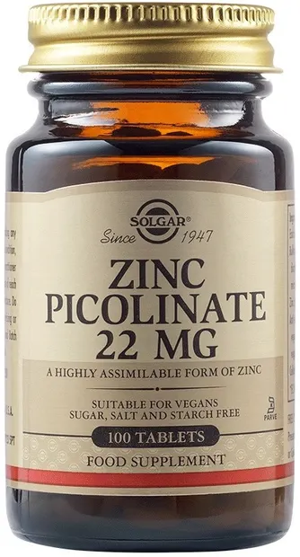 Zinc Picolinate, 22 mg, 100 tablete, Solgar