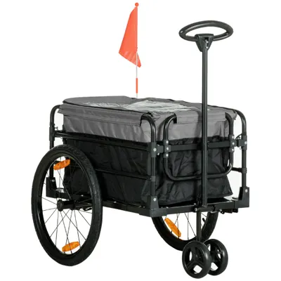 HOMCOM Remorcă de marfă cărucior 130 x 64 x 103 cm oțel Negru+Gri | Aosom Romania
