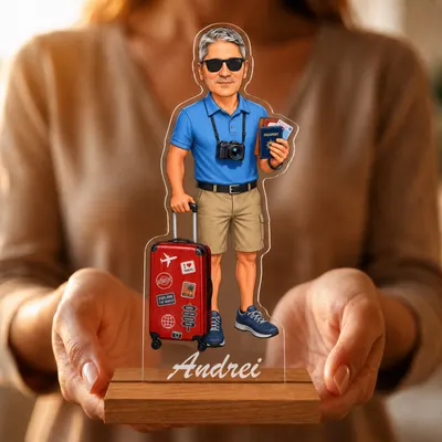 Caricatura Travel Boy.. - Statueta Personalizata tip Trofeu
