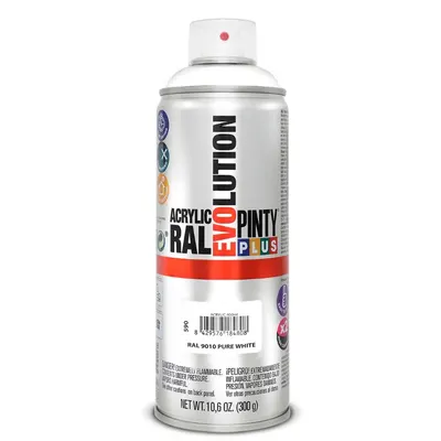 Spray vopsea acrilica RAL 9010 alb mat 400 ml, uscare rapida, interior-exterior, Pintyplus