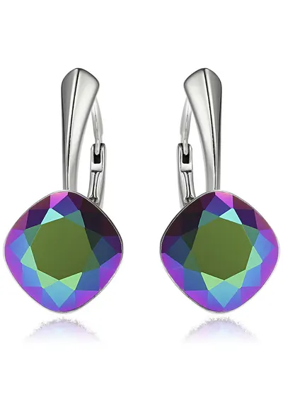 Cercei Argint 925 placat cu rodiu cu cristale® Princess Square 10mm Scarabeus Green Leverback