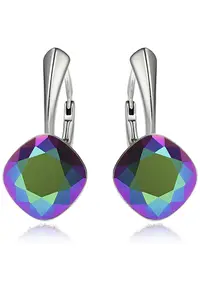 Cercei Argint 925 placat cu rodiu cu cristale® Princess Square 10mm Scarabeus Green Leverback