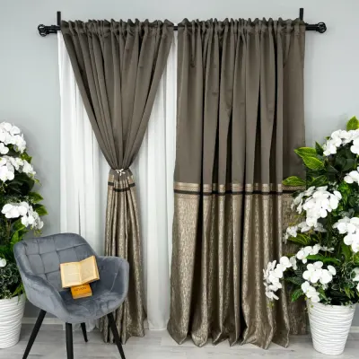 Set 2 Draperii Simplicity, tip panou 300cm x 232cm ,Rejansa pt. bara , Maro