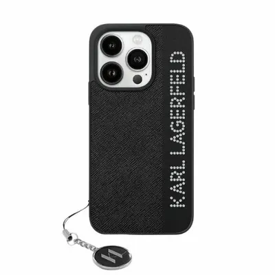 Husa pentru Apple iPhone 15 Pro, Karl Lagerfeld, Saffiano Rhinestones & Charm, Neagra