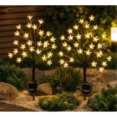 Set 2 Lampi Solare Decorative Tip Bonzai cu Flori Lumina Calda – Iluminare LED, Design Elegant si Functionare Automata