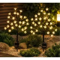 Set 2 Lampi Solare Decorative Tip Bonzai cu Flori Lumina Calda – Iluminare LED, Design Elegant si Functionare Automata