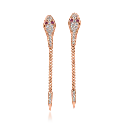 Cercei din aur roz cu rubine de 0.14ct si diamante de 1ct