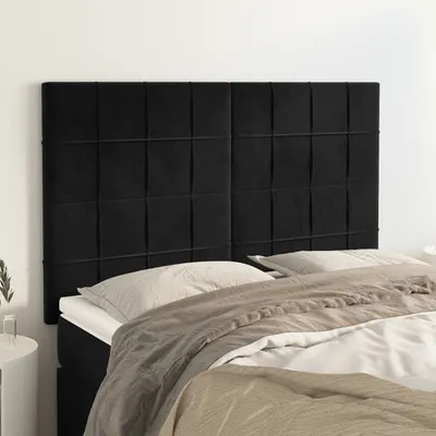 vidaXL Tăblie de pat neagră 144x5x118/128 cm catifea