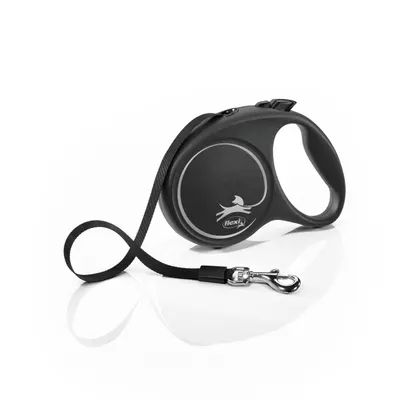 Lesa retractabila Flexi, neagra, rezistenta, lungime 5 m, pentru caini cu greutate de pana la 25 kg