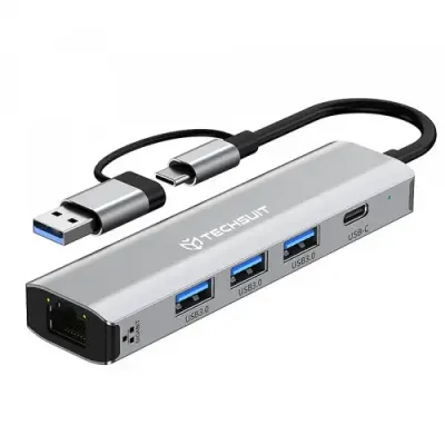 Hub USB / USB-C Techsuit H3 BoostNetLink, 5in1 (Gri)