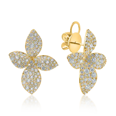 Cercei florali din aur galben cu diamante de 3.06ct