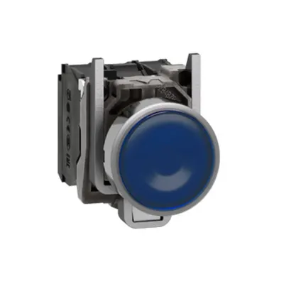 Buton iluminat Complet incastrat Albastru Ø 22, Revenire cu Arc, 1No+1Nc 220, 240 V