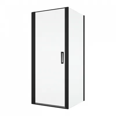 Cabina dus negru mat 80x80 cm cu usa pivotanta, grosime sticla 6 mm, tratament anticalcar, Ronal Divera