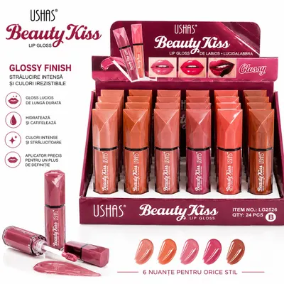 Set 24 Lip Gloss USHAS Beauty Kiss – Luciu Intens, Culori Naturale și Hidratare pentru Buze