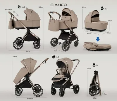 Carucior 2 in 1 Adamex Bianco Deluxe Collection cu suspensii, maner reglabil, certificat EN18882022 pana la 22 kg, Champagne Beige