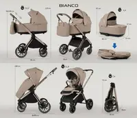 Carucior 2 in 1 Adamex Bianco Deluxe Collection cu suspensii, maner reglabil, certificat EN18882022 pana la 22 kg, Champagne Beige