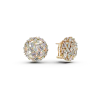 Cercei rotunzi din aur galben cu diamante baguette si rotunde de 2.1ct