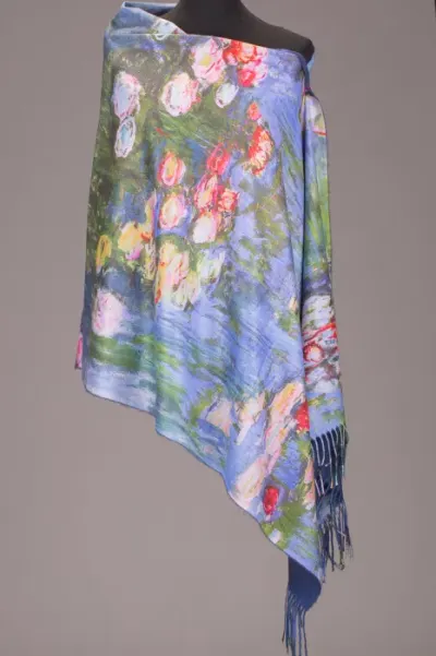 Esarfa matase cu imprimeu model inspirat dupa Nuferii de Claude Monet