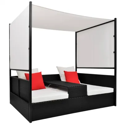 Gossi pat de gradina cu baldachin, negru, 190 x 130 cm, poliratan