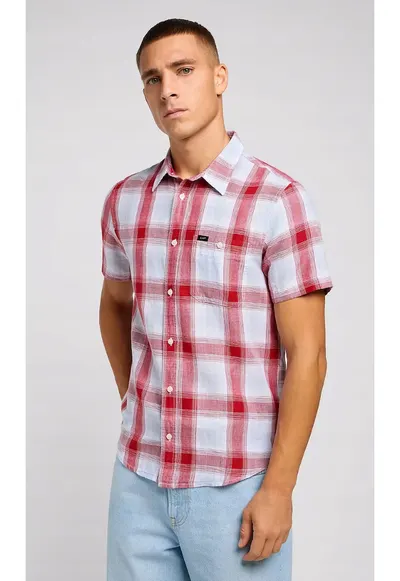 Camasa barbati - model Leesure - regular fit - bej roscat - bumbac - maneca scurta