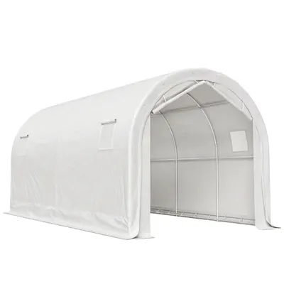 Outsunny Garaj Exterior pentru Mașină 3x6 m Impermeabil cu Țesătură PE Rezistentă Cadru Metal Galvanizat UPF 30+ Alb | Aosom Romania