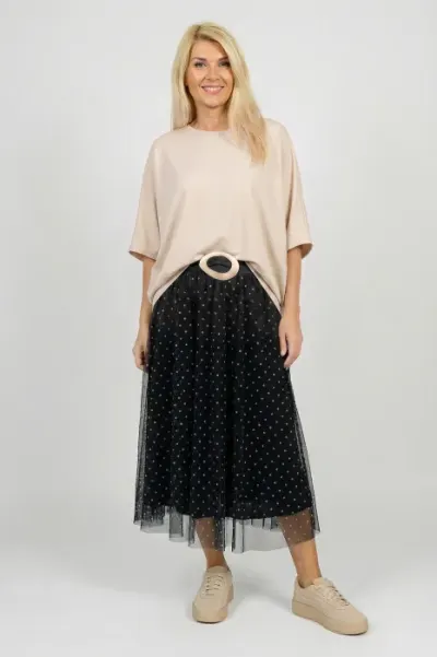 Bluza bej din jerseu fin din tencel, cu maneca fluture
