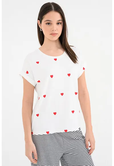 Tricou cu imprimeu cu inimi Moster - Rosu/Alb