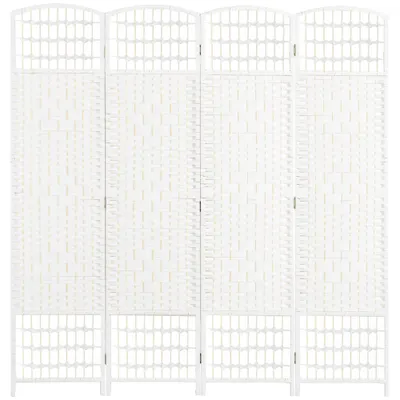 HOMCOM Paravan de Interior cu 4 Panouri Pliabile, Împletit din Sfoară de Hârtie și Lemn, 160x1,5x170 cm, Alb | Aosom Romania