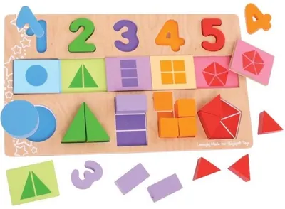 Puzzle din lemn pentru copii Bigjigs - Cu cifre si forme geometrice