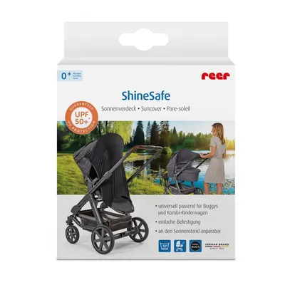 Copertina protectie solara carucior copii, UV 50+, parasolar universal reglabil, protectie vant si ploaie, material elastic, montare rapida, Reer ShineSafe