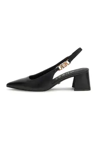 Pamtofi slingback din piele cu toc masiv - Negru
