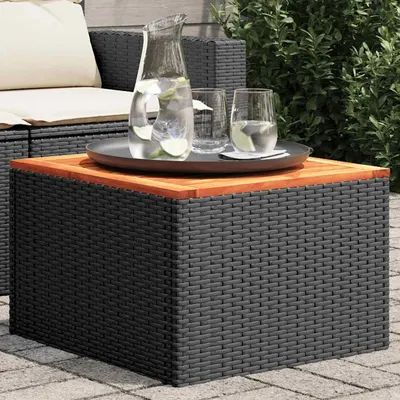 vidaXL Masă de grădină neagră 55x55x37 cm, poliratan și lemn de salcâm