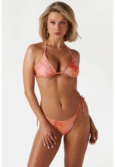 Sutien de baie triunghiular cu model floral - Portocaliu