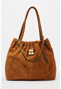 Geanta tote din piele intoarsa Cristina - Caramel