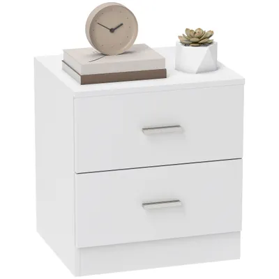 HOMCOM Masa de noapte cu 2 sertare mâner din aliaj de aluminiu stil contemporan 45 x 39,5 x 49 cm alb | Aosom Romania
