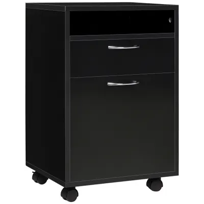 HOMCOM Unitate mobilă cu sertare Container, 1 Raft, 1 Sertar, 40 cm x 35 cm x 60 cm, Negru | Aosom Romania