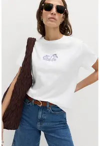 Tricou de bumbac cu decolteu la baza gatului - Alb