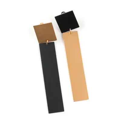 Cercei lungi geometrici negru-auriu