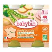 Piure bio din cartofi, mazare si jambon +8 luni, 2 x 200g, BabyBio