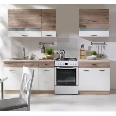 Set Bucatarie ECONO B, L 270, 6 corpuri, fara blat termorezistent, corp sonoma, fronturi sanremo + alb lucios