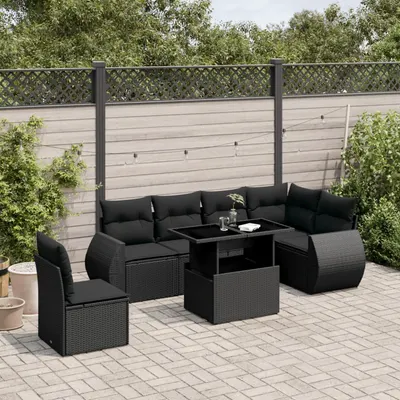 Gossi set canapele de gradina cu perne, 7 piese, negru, poliratan