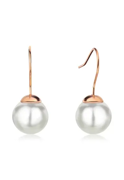 Cercei drop decorati cu perle shell - Alb/Auriu