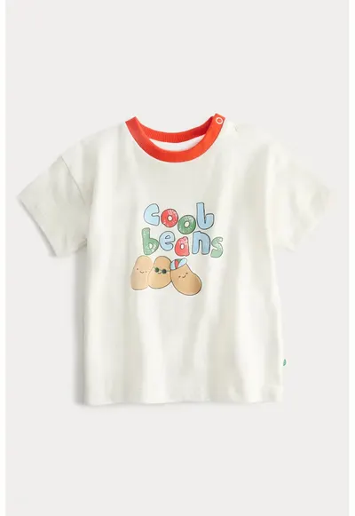 Tricou din bumbac cu imprimeu grafic si text - Portocaliu neon/Alb murdar