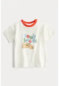 Tricou din bumbac cu imprimeu grafic si text - Portocaliu neon/Alb murdar