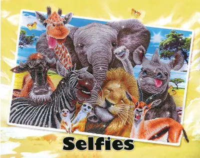 Tablou cu diamante - Selfie cu animale din junglă, 77 x 97 cm