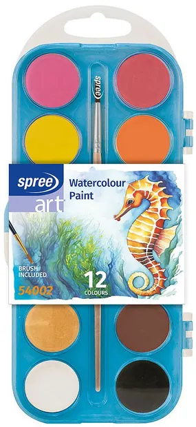 Vopsele de acuarelă Spree Art - 12 culori, cu pensulă