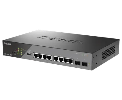 D-Link Switch DSS-200G-10MP, 8 porturi Gigabit POE, 2X SFP 1000Mbps, Capacitate switch: 20Gbps, FW Rate: 14.88Mbps, POE Budget:1