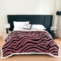 Patura Cocolino Groasa cu Blanita Sherpa, 200x230 cm, Zebra, Roz inchis