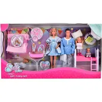 Set Simba Steffi Love Family Happy Pijamas Party 29 cm cu 4 papusi, 1 caine si accesorii