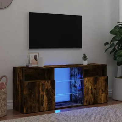 vidaXL Comodă TV cu lumini LED, stejar fumuriu, 120x30x50 cm